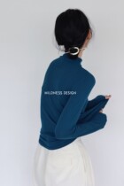 MILDNESS Korean peacock blue half turtleneck T-shirt thin section slim slim modal bottoming shirt female ins autumn and winter