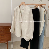 IMISS Korean version of spring and autumn new Korean version of niche design simple V collar fashion suit jacket women button long sleeve top