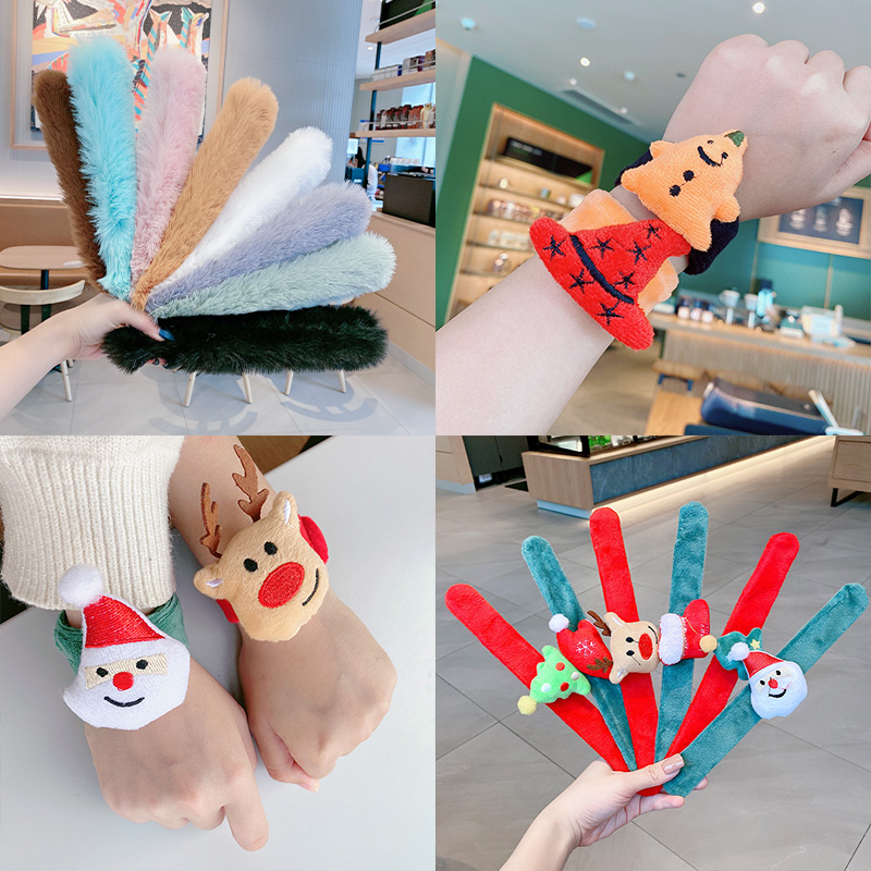 Christmas jewelry funny slap ring snowman bracelet solid color plush pat ring elk gift party party girl