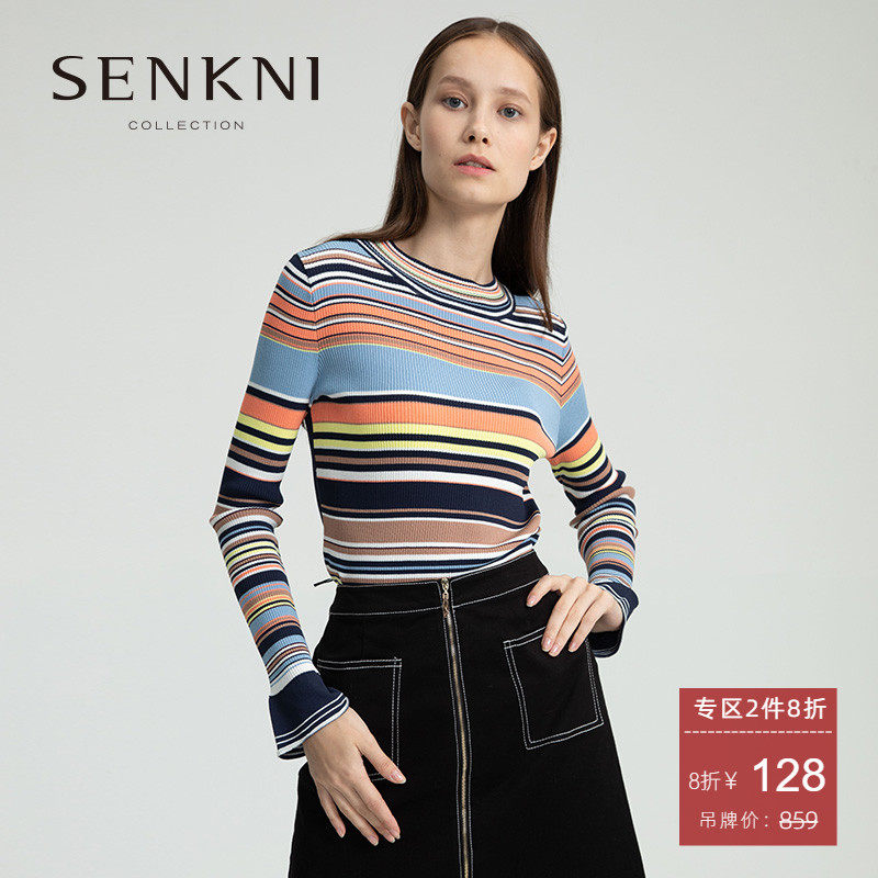San Coni Mall New Color Stripe Long Sleeve Knife Sweater Color Color Color Clothes