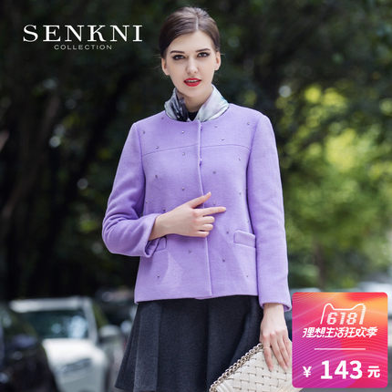 圣可尼专柜同款冬优雅羊毛呢小香风短大衣外套