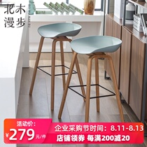 Beimu stroll solid wood creative bar chair bar chair Modern minimalist bar chair high foot bar stool Household high stool