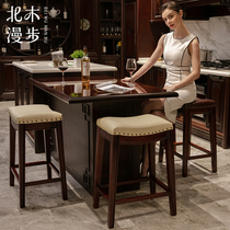 North wood European household leather American cabinet bar stool Fashion personality high stool Saddle stool Simple bar stool