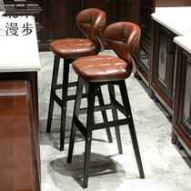 European solid wood bar chair Modern simple fashion high stool backrest bar chair Bar stool Front desk high stool