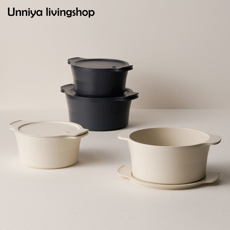 South Korea Direct Mail Import Modori Soup Pan Casserole Ceramic Coated Milky White Double Ear Saucepan without dipping into the pan