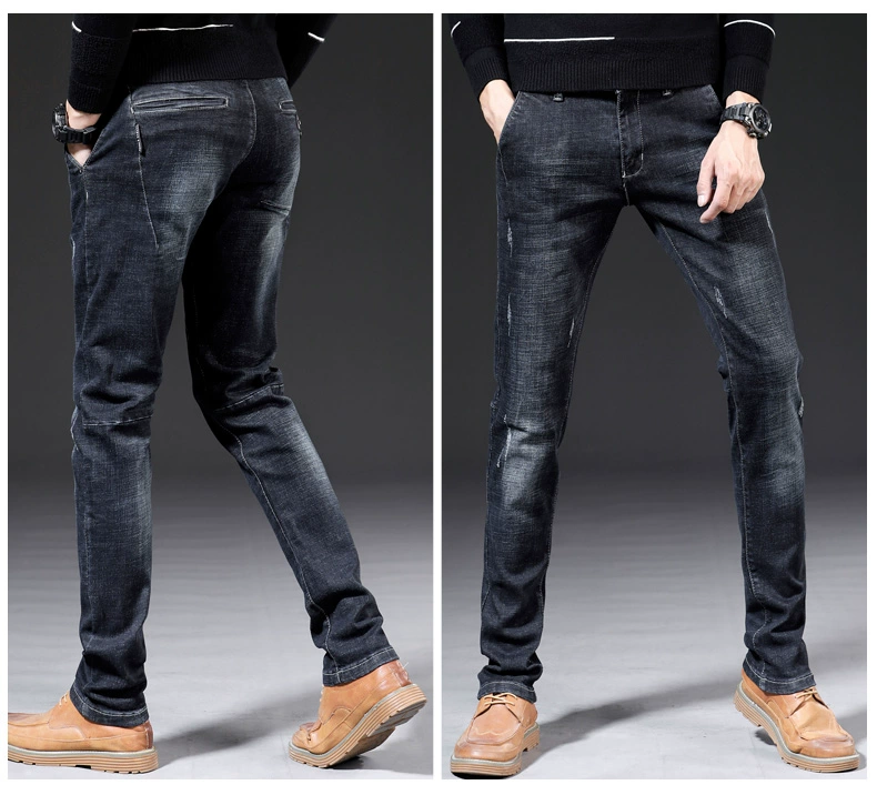 Nam Cực thu đông mới co giãn phiên bản Hàn Quốc của xu hướng quần jeans giản dị Slim quần jean ống rộng thẳng