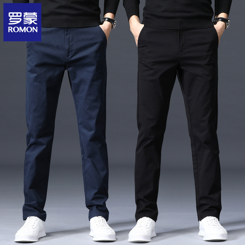 Romon Pure Cotton Casual Pants for Men, Autumn and Winter Fleece-Lined Loose Straight-Leg Dress Pants, Men's Long Trousers, 2026 New Men's Pants