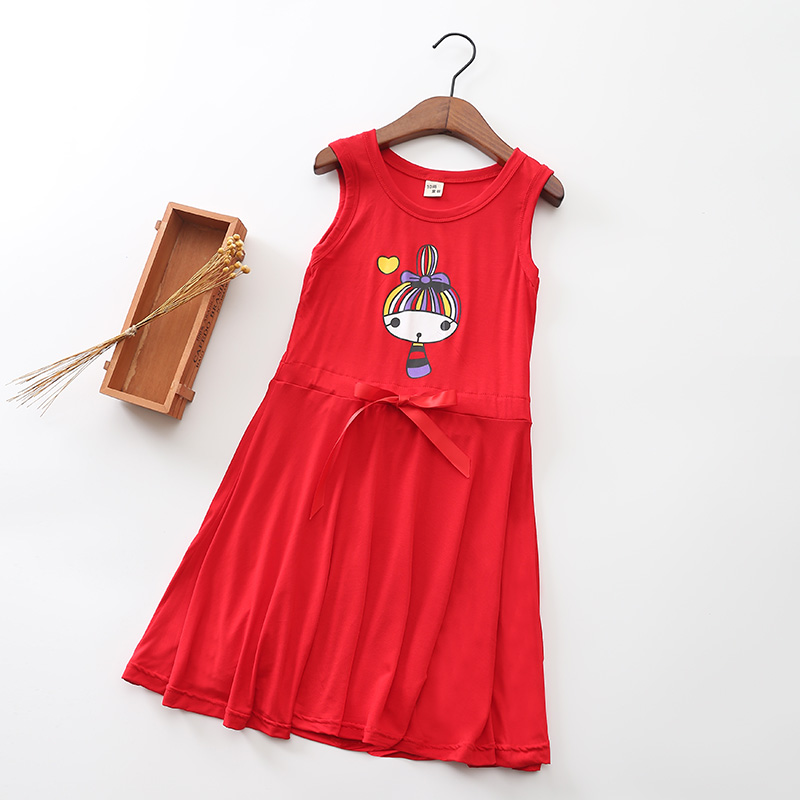 Cô gái mới nightdress A-Line vest váy bé mỏng phương thức trẻ em lớn của váy trẻ em dài ăn mặc