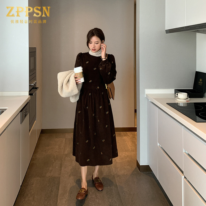Italian ZPPSN special cabinet autumn winter new gestational dress trendy European and American wind light core suede long sleeve round collar foreign dress