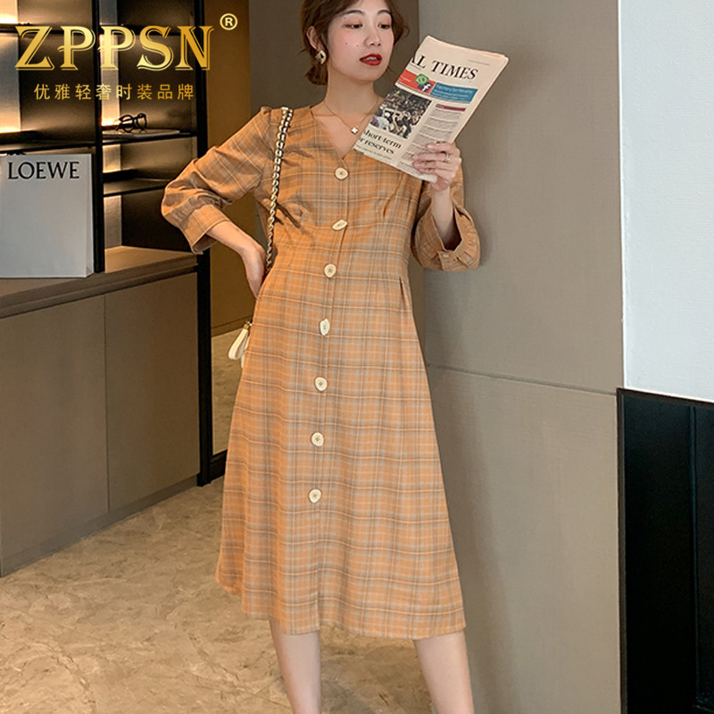 Italy ZPPSN counter maternity clothes 2020 spring new fashion plaid nine-point sleeve dress maternity dress