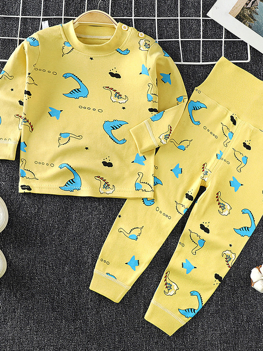 Children's underwear set pure cotton boys and girls infants baby home clothes pajamas high waist belly pants long johns