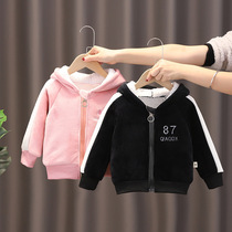 Childrens velvet jacket autumn and winter 2020 new baby hooded thickened baby baby men and women childrens zipper childrens clothing