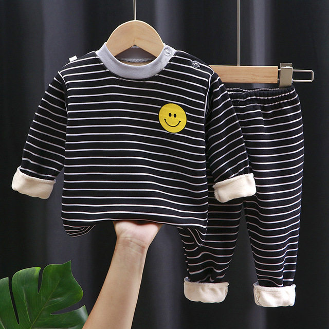 2022 Winter Children Warm Underwear Suit Plus Suede Thickened Autumn Winter Boy Girl Autumn Clothes Sanitary Pants