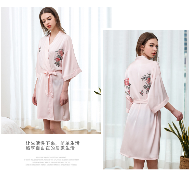 Thêu Áo Choàng Tắm Bridal Gown Wedding Bridesmaid Trang Điểm Đảng Áo Ngủ Nữ Mùa Xuân Hè Lụa Nhật Bản Kimono Áo Choàng Tắm