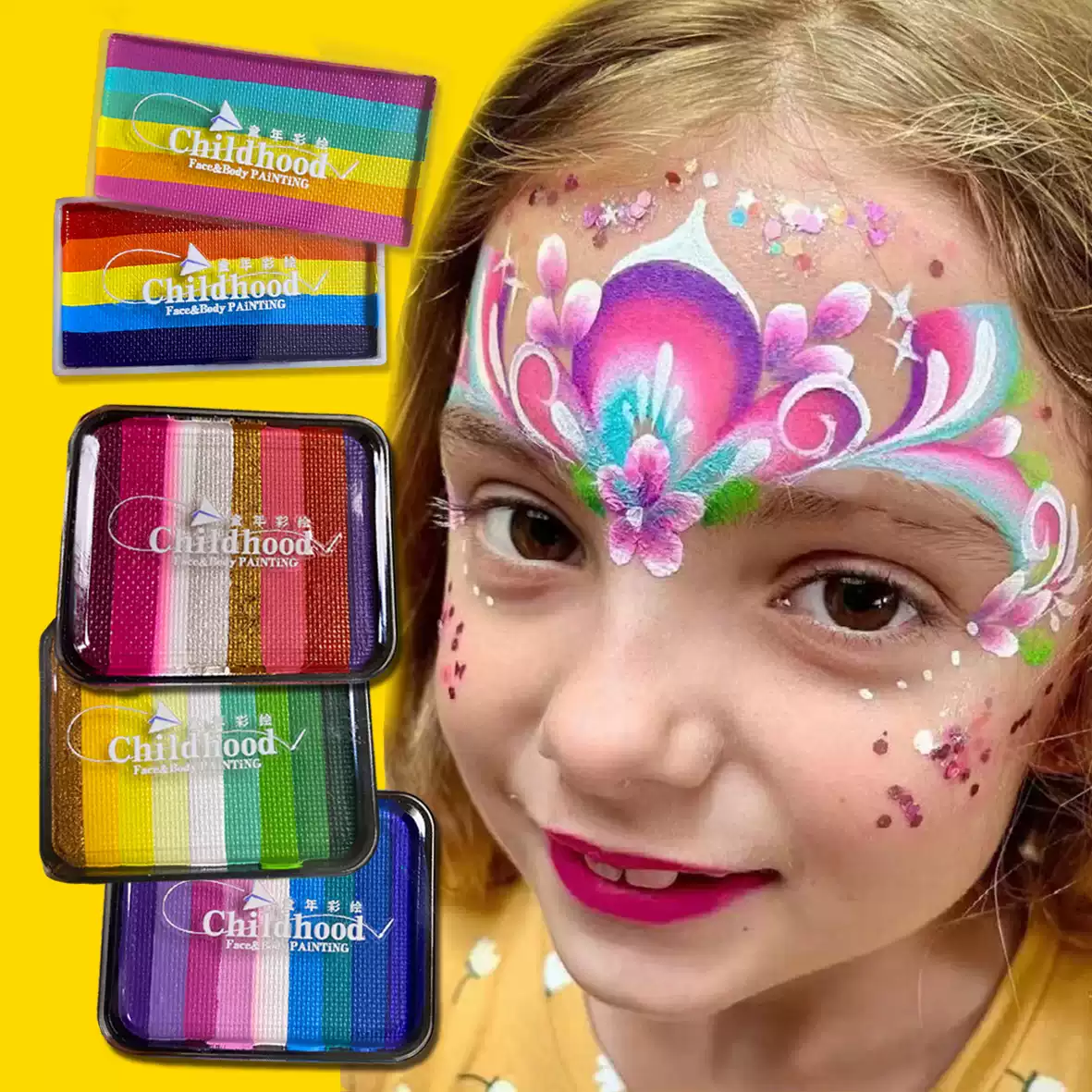 儿童面部彩绘颜料水溶性皮肤安全彩绘艾莎蓝彩虹饼多色套装, image size:1181x1181