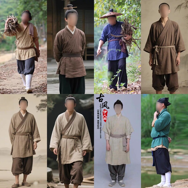 Film and Television Ancient Costumes from the Spring and Autumn Period, the Warring States Period, the Tang and Song Dynasties, Ancient Men's Cotton and Linen Costumes for Extras, Merchants, Farmers, Common People, Shop Attendants, Ancient Costumes