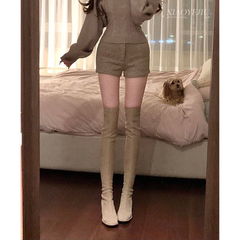 Khaki Boots with Chunky Heels, Square Toe, Over-The-Knee Boots, High-Heeled Stretch Long Boots, Suede Long Boots, Slim Boots for Petite Women Khaki Boots with Chunky Heels, Square Toe, Over-The-Knee Boots, High-Heeled Stretch Long Boots, Suede Long Boots, Slim Boots for Petite Women