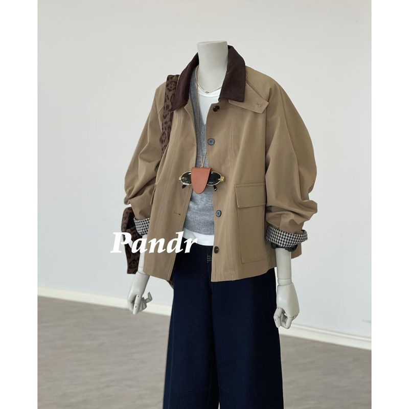 2026 Spring New Vintage Loose Barn Style High-End Korean Short Windbreaker Jacket for Petite Figures Workwear Jacket