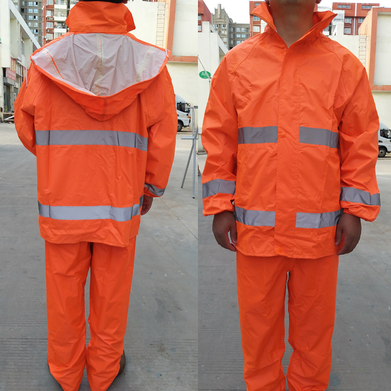 Reflective Sanitation Workwear Raincoat and Rain Pants Set, Separate Traffic Sanitation Fluorescent Waterproof Clothing with Reflective Strips Reflective Sanitation Workwear Raincoat and Rain Pants Set, Separate Traffic Sanitation Fluorescent Waterproof Clothing with Reflective Strips