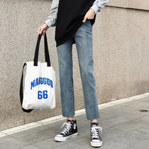 Pregnant women's pants in Chunqiu wearing fashion tide mom trumpet pants spring and summer straight trousers and thin jeans in spring