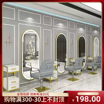 Barber shop mirror table Hair salon mirror Floor-to-ceiling mirror Wall-mounted touch mirror with light Full-length mirror Oval square