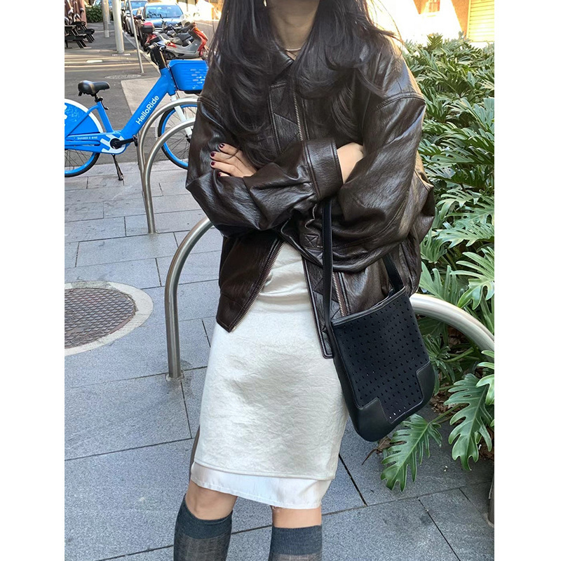 Y Label Korean Under*Son Dongdaemun Same Style 2025 Spring Vintage Lapel Casual Leather Jacket Coat Y Label Korean Under*Son Dongdaemun Same Style 2025 Spring Vintage Lapel Casual Leather Jacket Coat