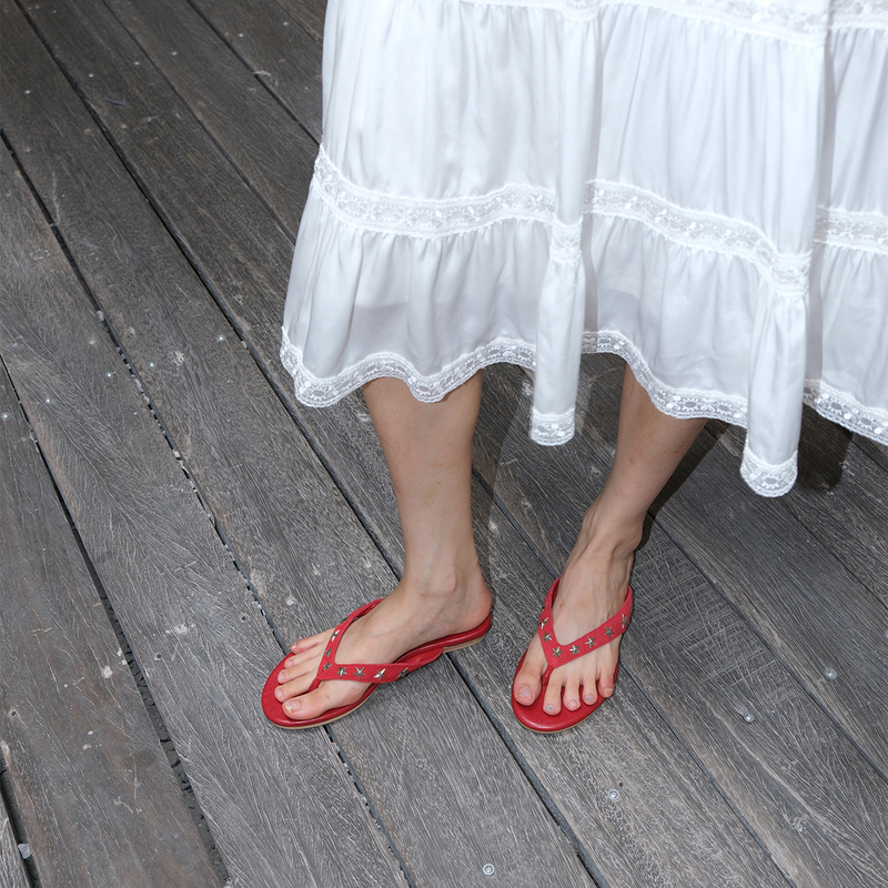 Mooreyu French-Style Genuine Leather Suede Thong Sandals with Soft Soles for Women, Star Studded Outdoor Flip-Flops for Women