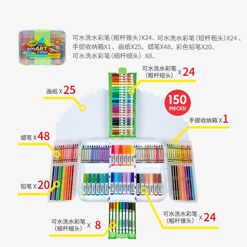 Crayola 绘儿乐 色彩多重奏可水洗150件套礼盒（124支笔+25张画纸+收纳盒） 图2