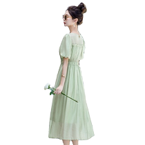 Tencel dress womens 2024 summer new high-end French sweet little temperament waist slimming skirt