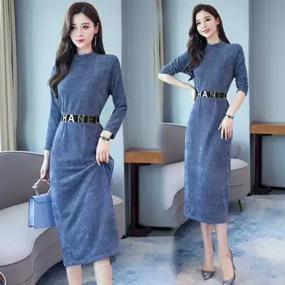 Long-sleeved autumn dress 2020 autumn new women's fashion Korean version of the socialite slim slim bottoming skirt