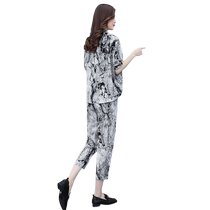 Fashion printed suit high-end womens clothing 2023 summer style large size slim retro casual color two-piece set