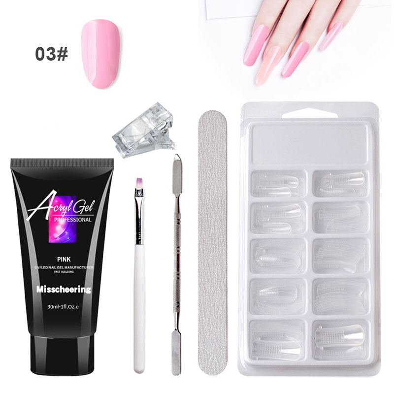 Extender Set 03 "Pink & 30MlQuick   Building   Gel   Set   Slip   Solution   Brush   Tips   Kit   Nail   Ext