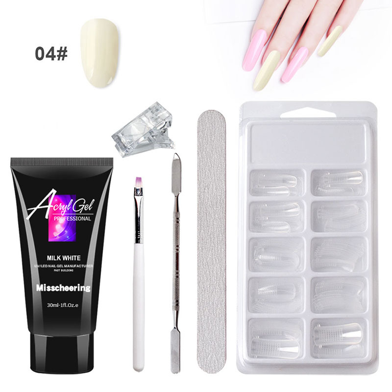 Extender Set 04 × Milk & White & 30MlQuick   Building   Gel   Set   Slip   Solution   Brush   Tips   Kit   Nail   Ext