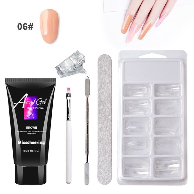 Extender Set 06 × Brown & 30MlQuick   Building   Gel   Set   Slip   Solution   Brush   Tips   Kit   Nail   Ext