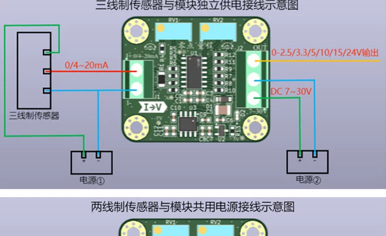 Mô-đun chuyển đổi tín hiệu dòng điện sang điện áp 4-20mA đến 0-2.5V3.3V5V10V15V24V có thể điều chỉnh
