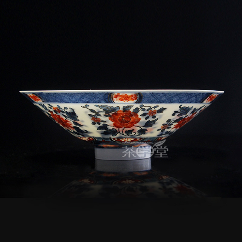 Deposit-in-hall hand painted antique sketching golden red flower thin tire bowl 17 cm ceramic tea set collection Canon