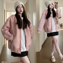 Maternity wear autumn and winter coat outer wear 2023 new velvet thickened lamb hair deerskin velvet baseball jacket womens winter wear