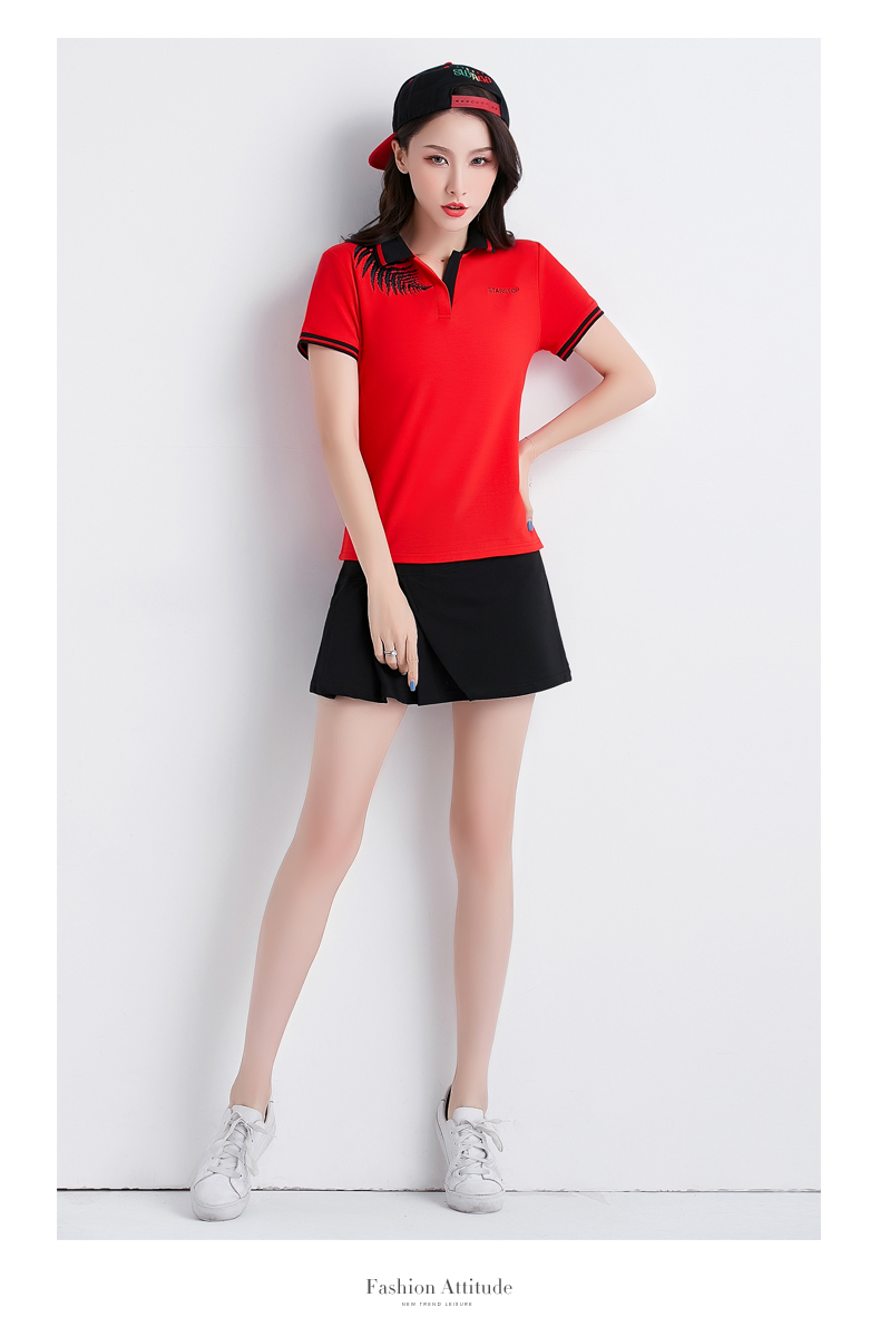 Váy mùa hè quần vợt nữ giản dị phù hợp với cotton màu tương phản thêu vòng cổ thể thao phù hợp với nữ mùa hè váy thể thao - Trang phục thể thao quần áo the thao nữ mùa hè