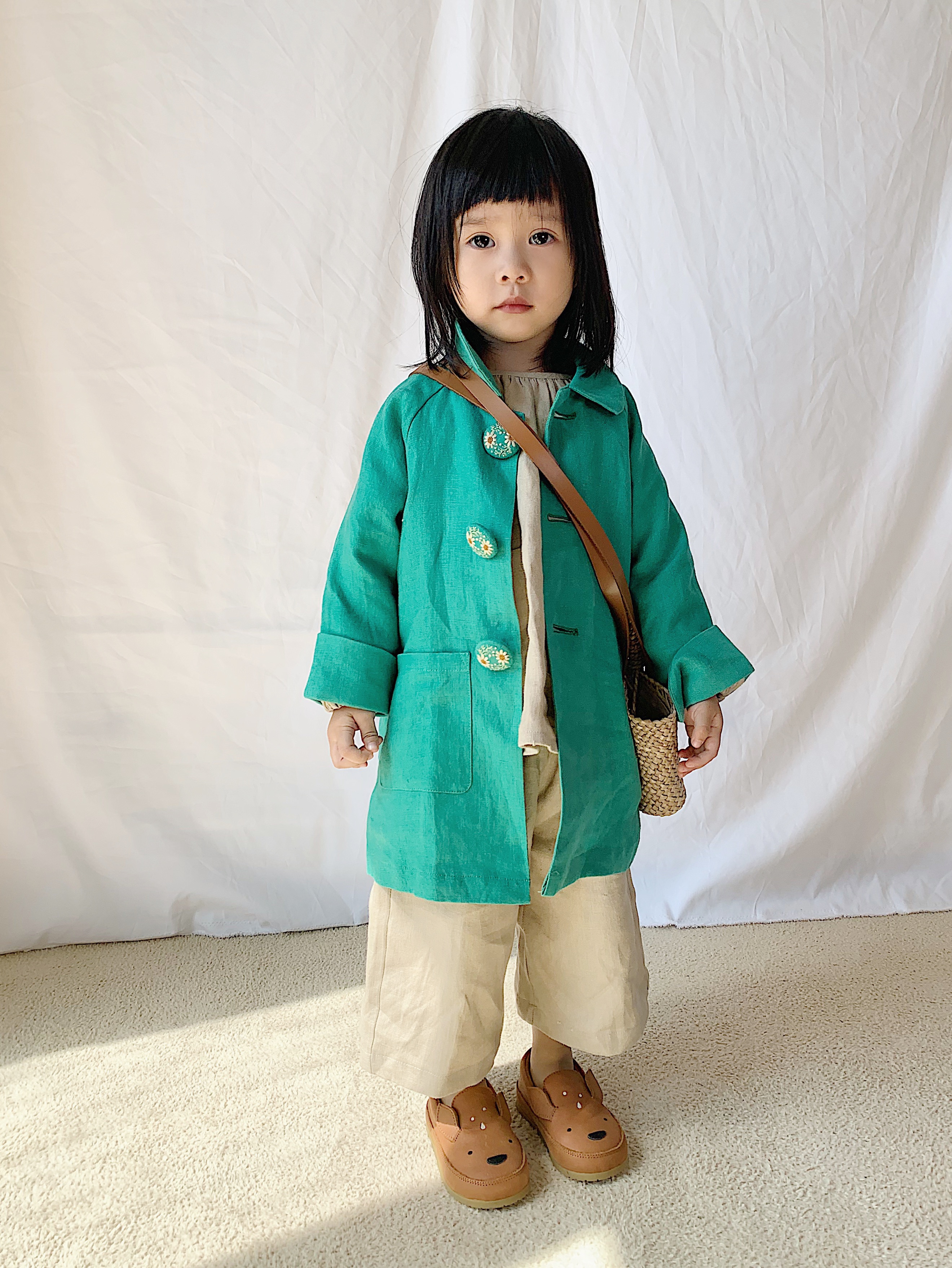 RHC babybaby embroidered thick linen in the long version of the wind coat spring and autumn