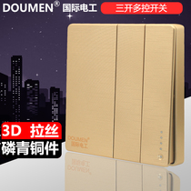 International electrician type 86 concealed switch socket panel package champagne gold brushed three-open multi-control midway switch