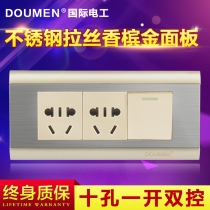 International electrician one open double double control switch with ten hole socket 118 type stainless steel switch socket champagne gold