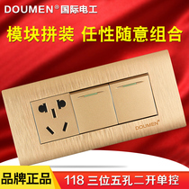 International electrician 118 switch socket panel wall power champagne gold brushed three position two open five hole socket