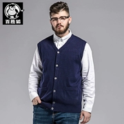 Yum fox áo len chất béo áo len vest nam trung niên cộng với phân bón XL nam dệt kim cardigan chất béo vest vest