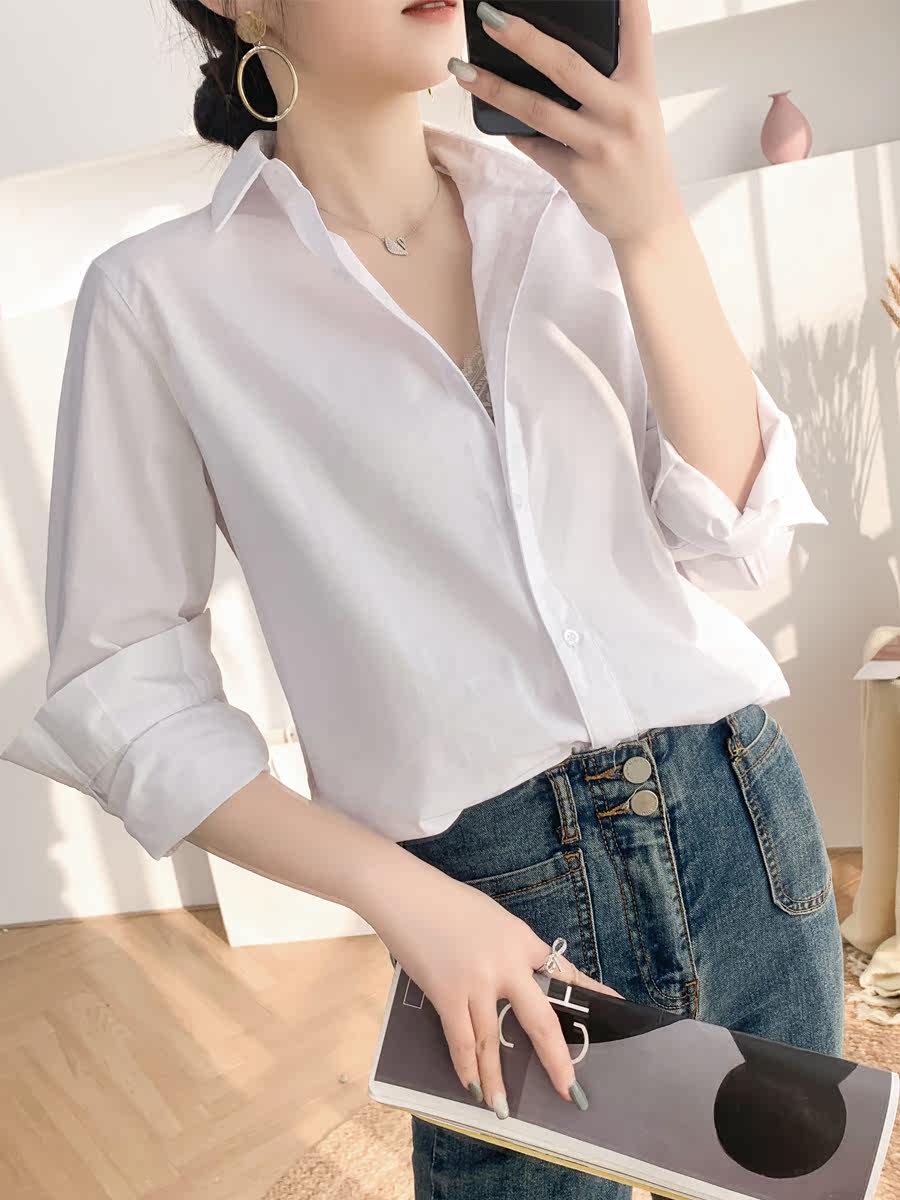 White shirt women's summer thin section 2021 new stacked long-sleeved fashion temperament chic top women's design sense niche