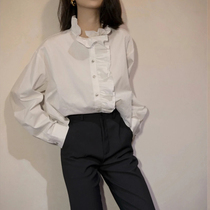 2022 Spring Style White Shirt Woman Loose Agaric Lace Standing Collar Temperament 100 Hitch Blouse Women Design Sensation