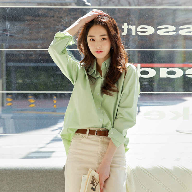 Green Shirt for Women, Loose and Simple, Petite Cotton Shirt for Women, 2026 Spring New Style, Elegant and Mature Style Green Top