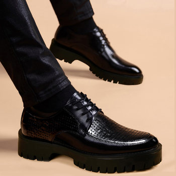 2025 new style 8cm height increasing leather shoes for men, hollow and breathable