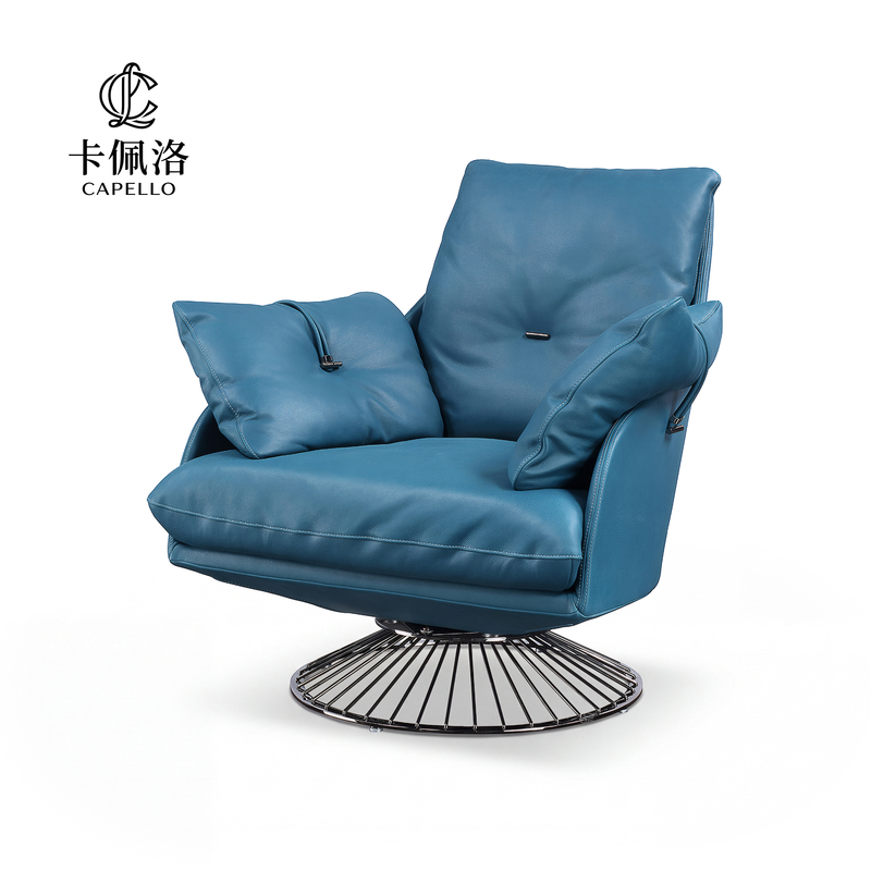Capello Mansion Luxury Modern Italian Minimalist Large Flat-Floor Villa Living Room Leather Swivel Lounge Chair Sofa Chair