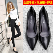 Fine-heeled high heels womens shoes 2021 summer new pointed mid-heel shoes black tooling work occupation leather shoes