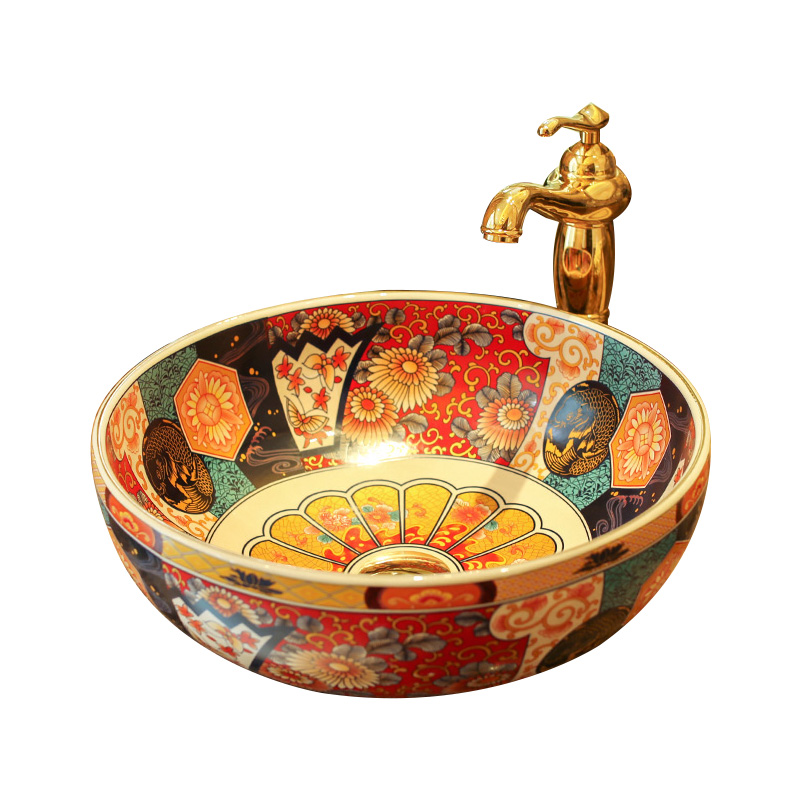 American retro stage basin art ceramic lavabo household lavatory archaize basin basin round the stage